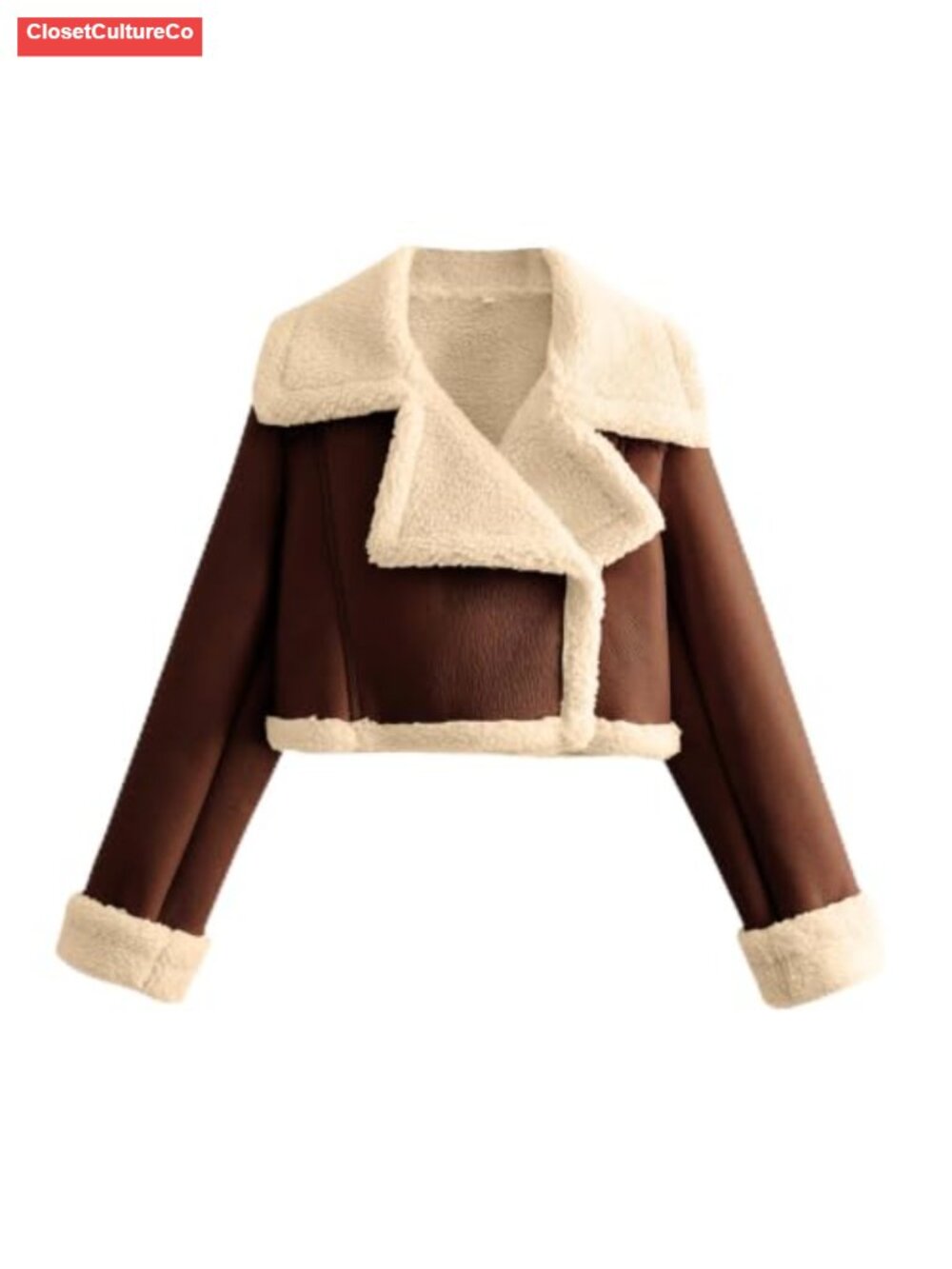 Faux Leather Moto Jacket Faux Fur Shearling Cropped Winter Coat